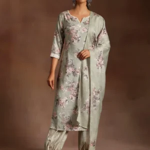 Women Green Printed Cotton Straight Suit With Dupatta
