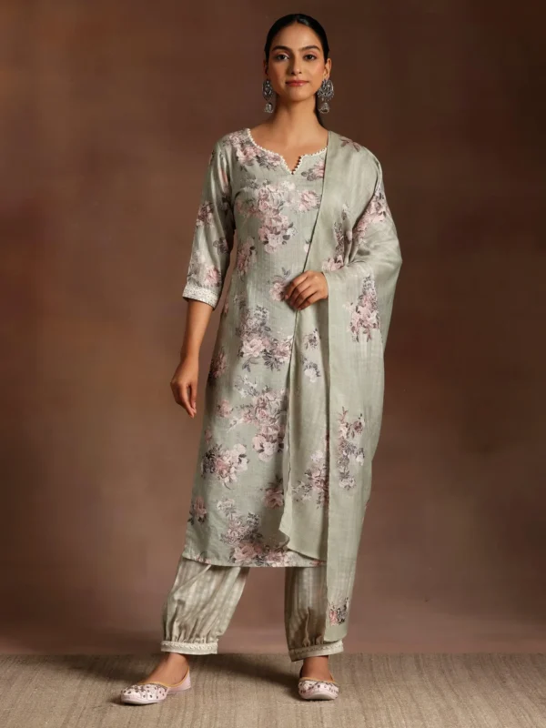Women Green Printed Cotton Straight Suit With Dupatta