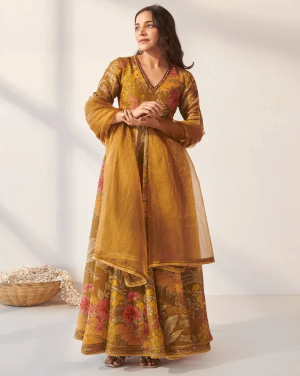 Women Mustard Foliage Suit Set - Image 4