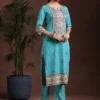 Women Blue Printed Poly Crepe Straight Suit With Dupatta - Image 5