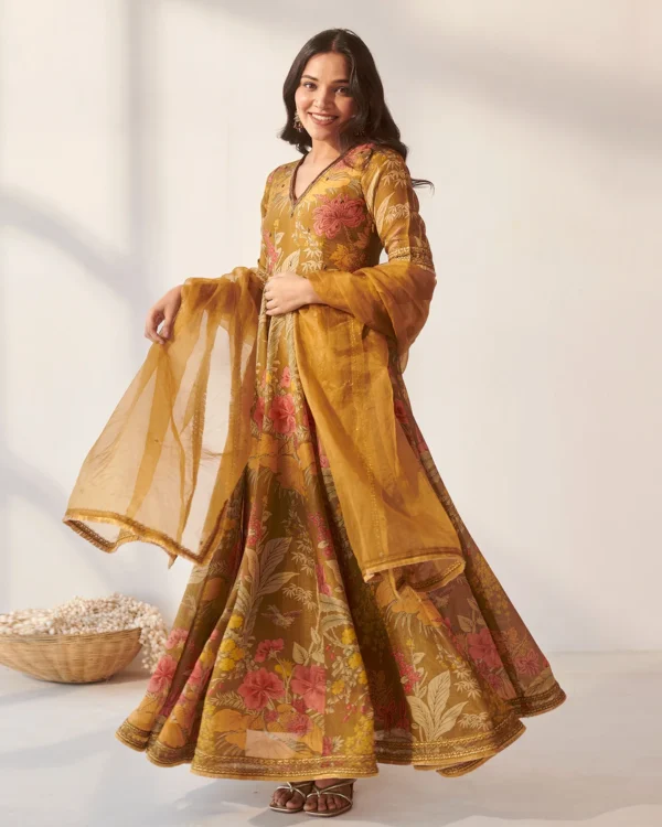 Women Mustard Foliage Suit Set - Image 3