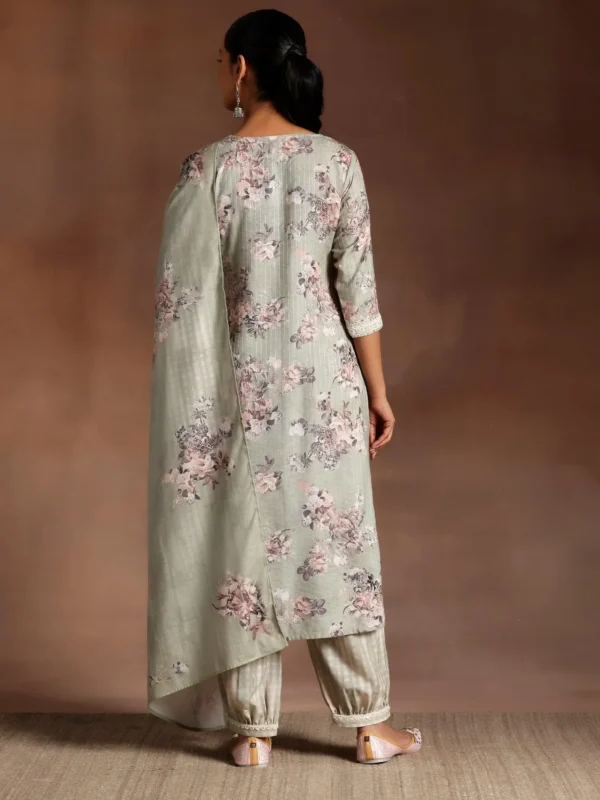 Women Green Printed Cotton Straight Suit With Dupatta - Image 5