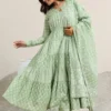 Women Green Printed Cotton Anarkali Suit With Dupatta - Image 6