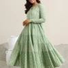 Women Green Printed Cotton Anarkali Suit With Dupatta