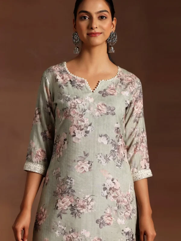 Women Green Printed Cotton Straight Suit With Dupatta - Image 2