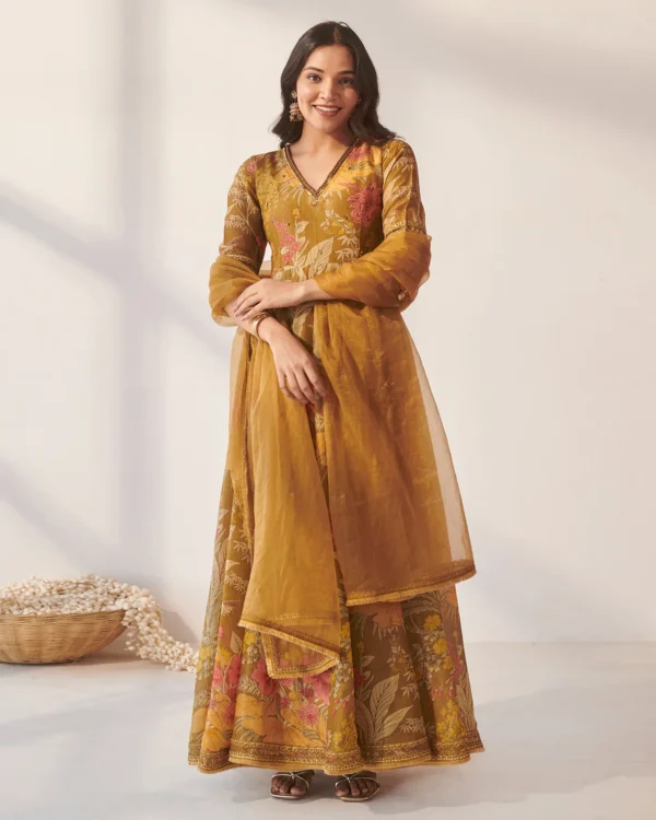 Women Mustard Foliage Suit Set