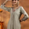 Women Beige Yoke Design Silk Blend Straight Suit With Dupatta - Image 5