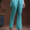 Women Blue Printed Poly Crepe Straight Suit With Dupatta - Image 3