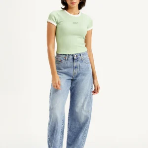 Women's Mid Rise Baggy Dad Barrel Light Blue Jeans