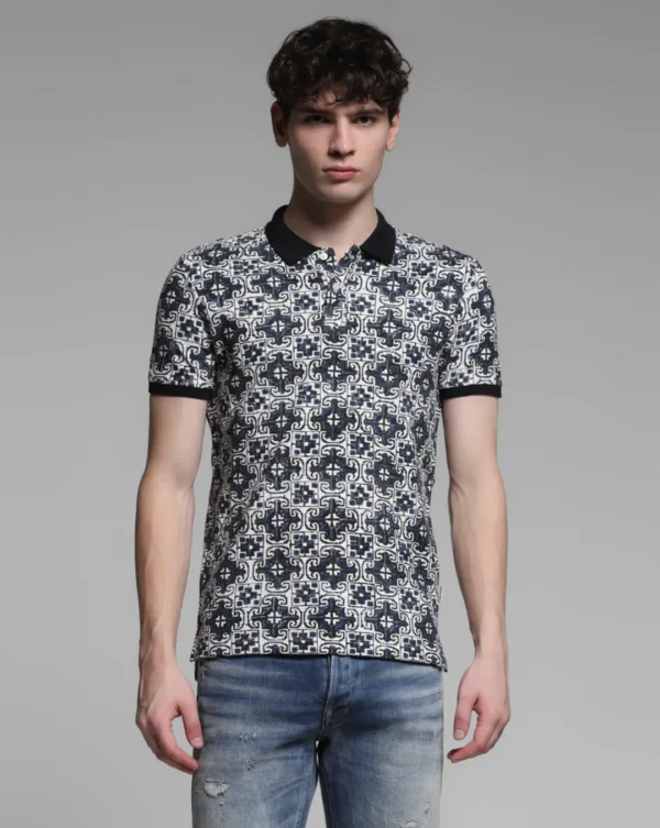 Men Blue Embroidered Abstract Print Polo