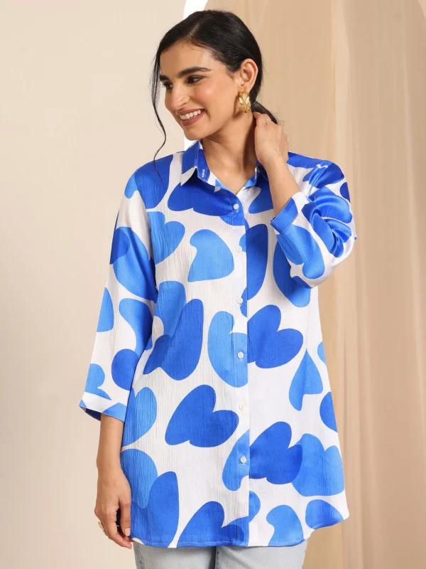Women White Printed Silk Blend Straight Top - Image 6
