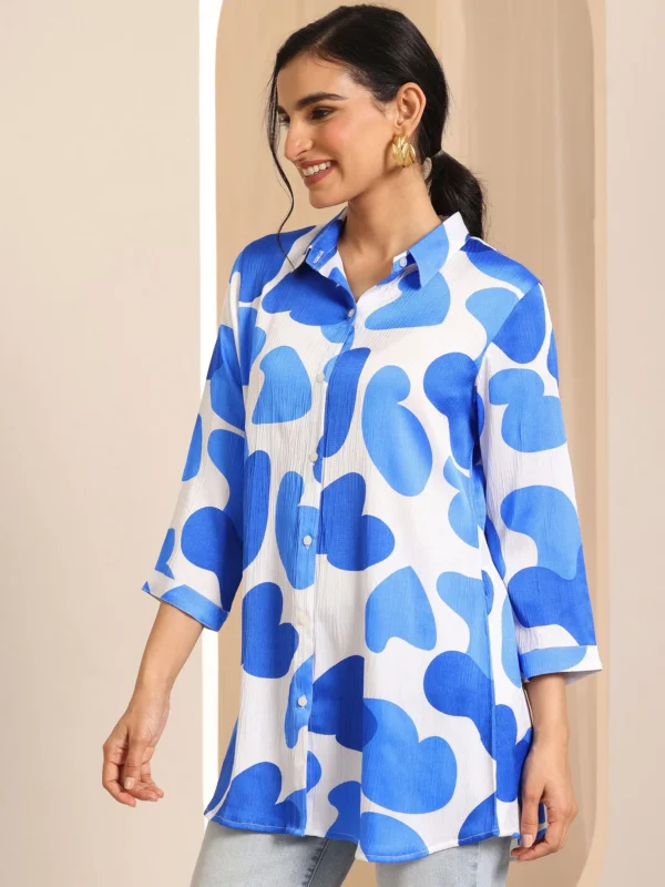 Women White Printed Silk Blend Straight Top - Image 4