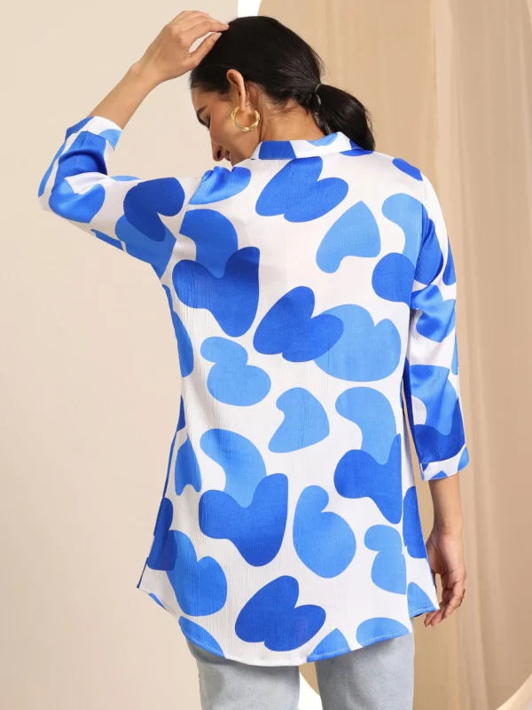 Women White Printed Silk Blend Straight Top - Image 5