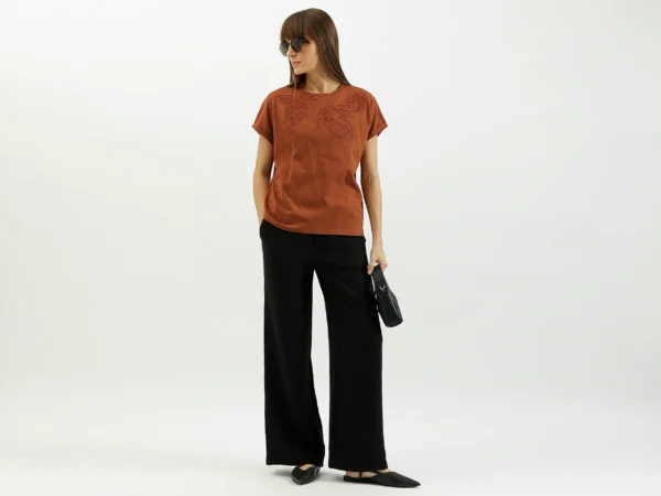 Women Round Neck Embroidered T-Shirt