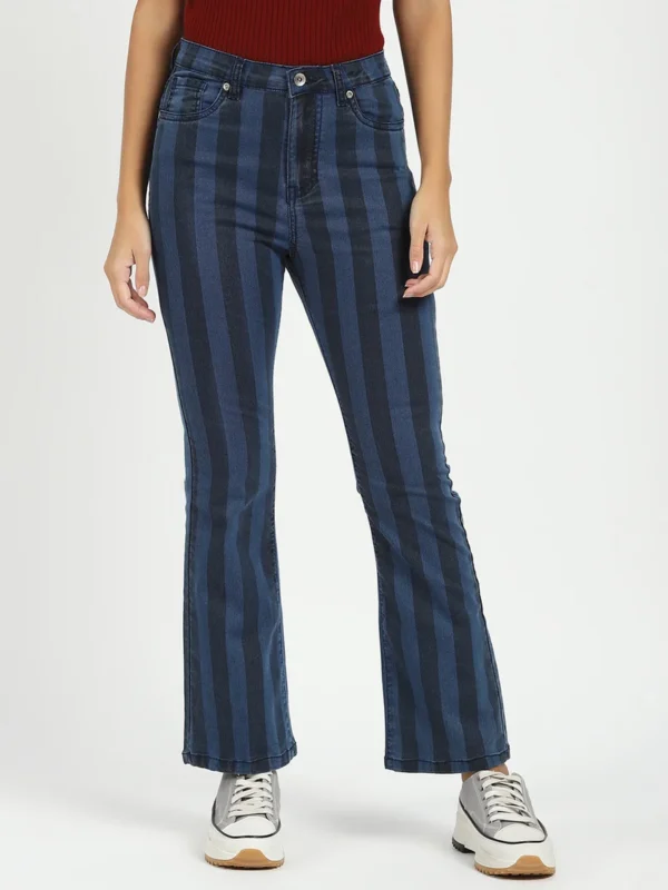 Women Blue Striped Bootcut Jeans - Image 6