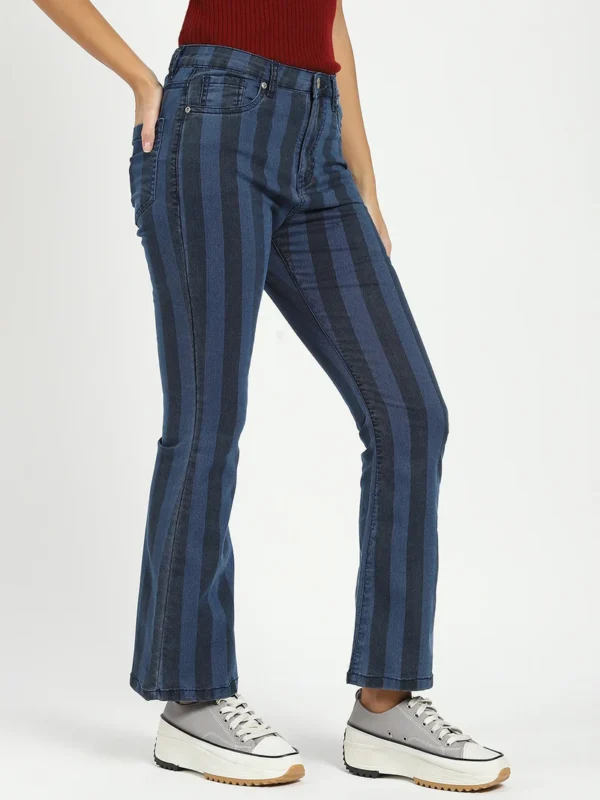 Women Blue Striped Bootcut Jeans - Image 4