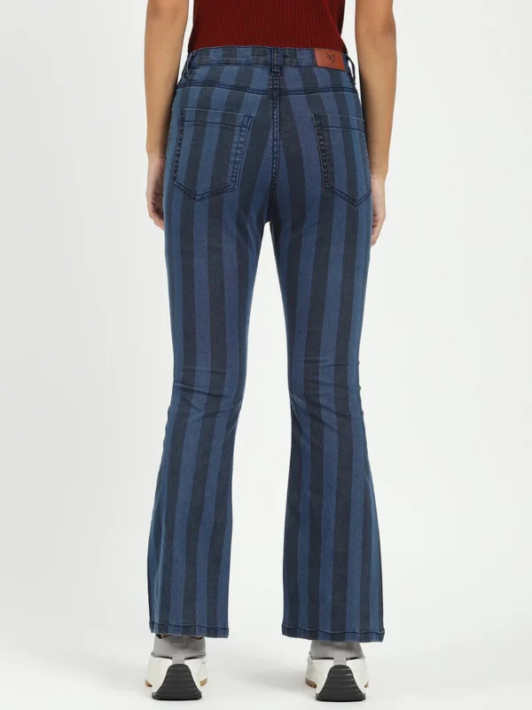 Women Blue Striped Bootcut Jeans - Image 2