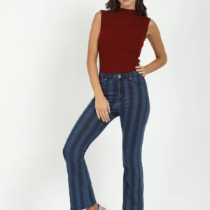 Women Blue Striped Bootcut Jeans