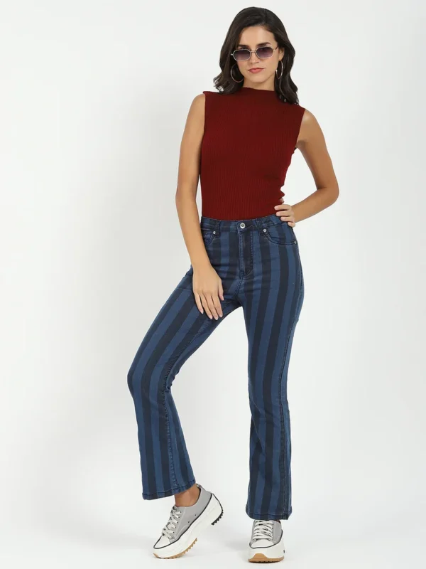 Women Blue Striped Bootcut Jeans