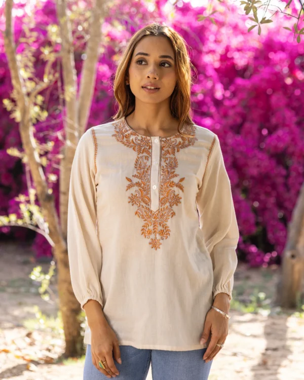 Women Off-White Threaded Treasure Top - Image 4
