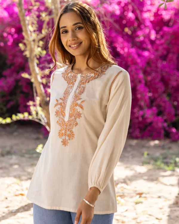 Women Off-White Threaded Treasure Top - Image 3