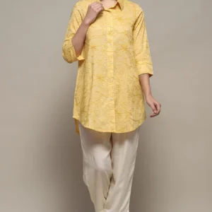 Women Yellow Rayon Straight Kurti