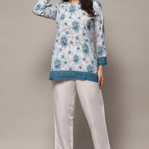 Women Indigo Polyester Straight Kurti