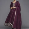 Women Purple Yoke Design Silk Blend Anarkali Suit With Dupatta - Image 6