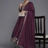 Women Purple Yoke Design Silk Blend Anarkali Suit With Dupatta