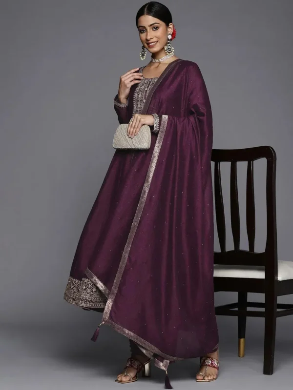 Women Purple Yoke Design Silk Blend Anarkali Suit With Dupatta