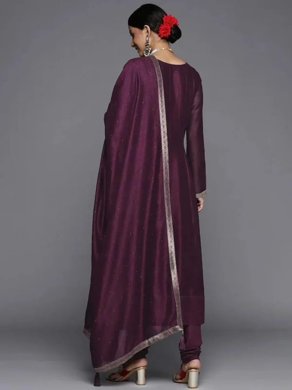 Women Purple Yoke Design Silk Blend Anarkali Suit With Dupatta - Image 4