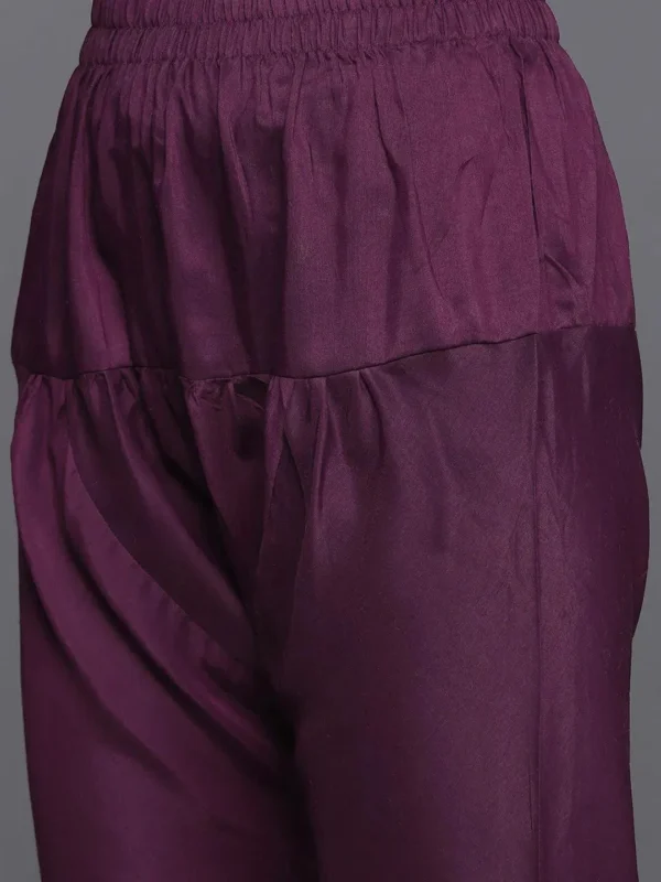 Women Purple Yoke Design Silk Blend Anarkali Suit With Dupatta - Image 3