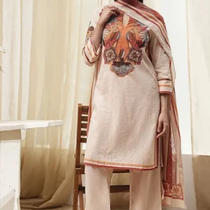 Women Peach-Toned Cotton Straight Suit Set