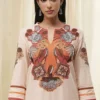 Women Peach-Toned Cotton Straight Suit Set - Image 6