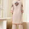 Women Peach-Toned Cotton Straight Suit Set - Image 4