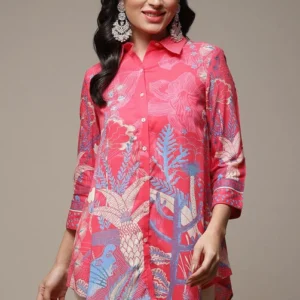 Women Coral Rayon Printed Shirt