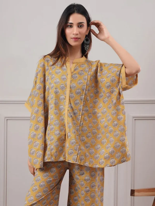 Women Mustard Yellow Printed Cotton Top - Image 4