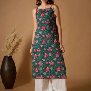 Women Green Printed Cotton Kurta