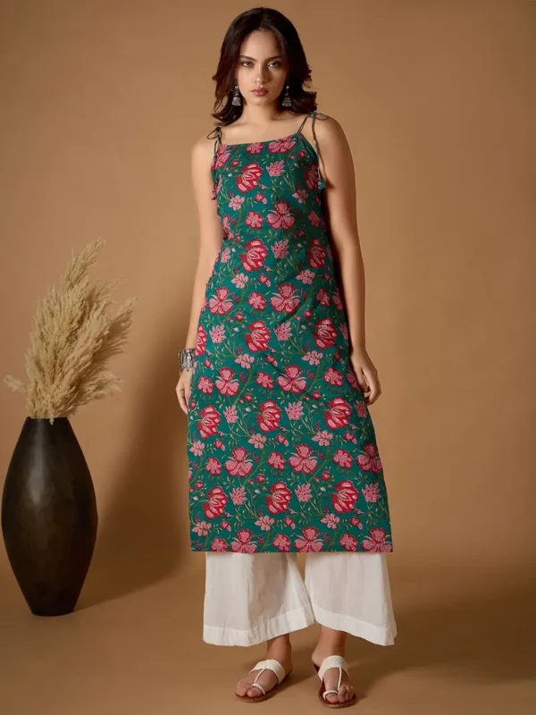 Women Green Printed Cotton Kurta