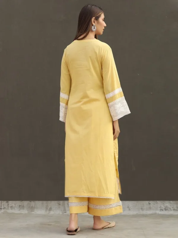Women Yellow Embroidered Cotton Kurta - Image 2
