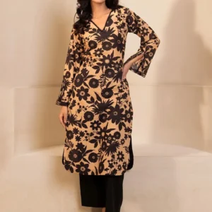 Women Beige Printed Handwoven Cotton Kurta