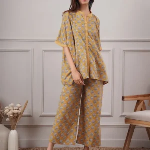 Women Mustard Yellow Printed Cotton Top