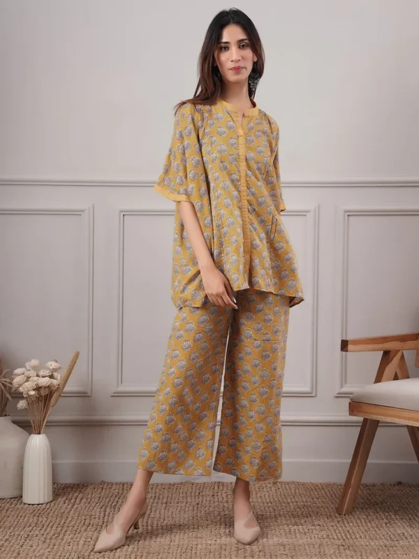 Women Mustard Yellow Printed Cotton Top